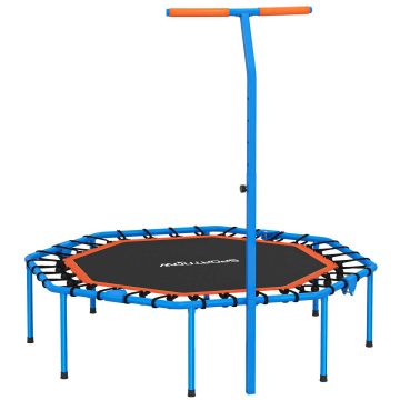 Fitness trampoline, with adjustable handrail, 128 × 120 × 98–126 cm
