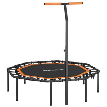 Fitness trampoline, with adjustable handrail, 128 × 120 × 98–126 cm