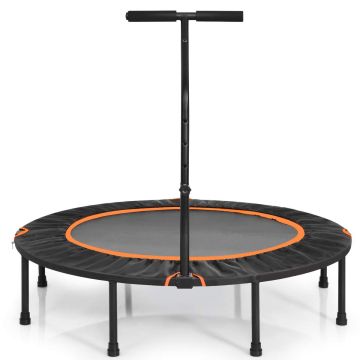 Fitness trampoline, foldable, 4-level adjustable handle, Ø 119.38 × 86.36–105.41 cm