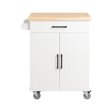Virtuvinė spinta ant ratų 74,5x45,5x91cm., baltos/šviesiai rudos spalvos