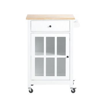 Virtuvinė spinta ant ratų 55,5x45,5x87,5cm., baltos/šviesiai rudos spalvos