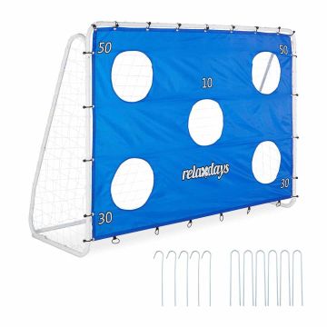 Futbolo vartai Relaxdays, XL su taikinio sienele, Mėlyni/balti, 235 × 170 × 85 cm