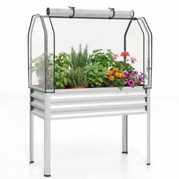 Galvanizuotas pakeltas daržo lysvės rinkinys su kojelėmis ir šiltnamio uždangalas, 81 cm