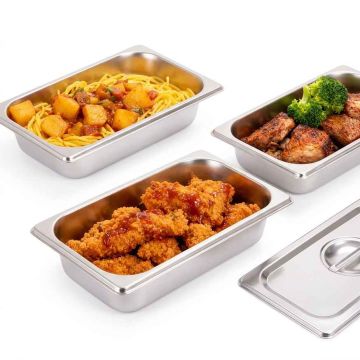 „Gastronorm“ dubenėliai Relaxdays, 3 vnt. su dangteliais, 32,5 × 6,5 × 17,6 cm