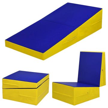 Gimnastikos kilimėlis, sulankstomas pleišto formos, geltonas ir mėlynas, 60 × 30 × 14 col
