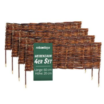 Gluosnių apvadas gėlynams Relaxdays 10053434_9117, 4 vnt, Ruda, 60 × 20 cm