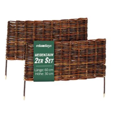 Gluosnių tvorelė gėlynams Relaxdays 10053434_9114, 2 vnt, Ruda, 60 × 30 cm