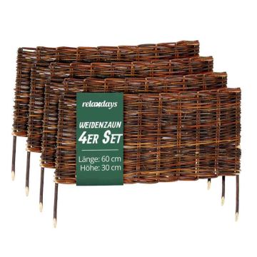 Gluosnių tvorelė gėlynams Relaxdays, 4 dalių pakuotė, 60 × 30 cm
