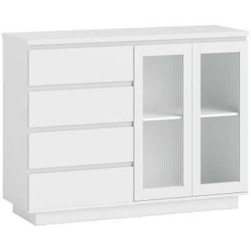 Sideboard, 4 drawers and 2 doors, White, 120 × 91 × 40 cm