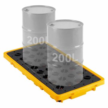 Spill collection tray VEVOR wsfsl02, for 2 barrels, Yellow, 131.6 × 68 × 15 cm