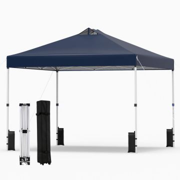 Retractable outdoor gazebo, 3 height settings, Blue, 300 × 300 × 250–270 cm