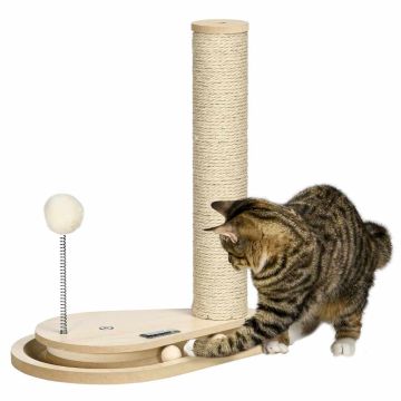 Cat scratching post, with toys, oak, 35 × 40 × 23 cm