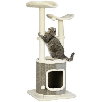 Домик для кошек с когтеточкой PawHut 48x48x110см, серо-кремовый