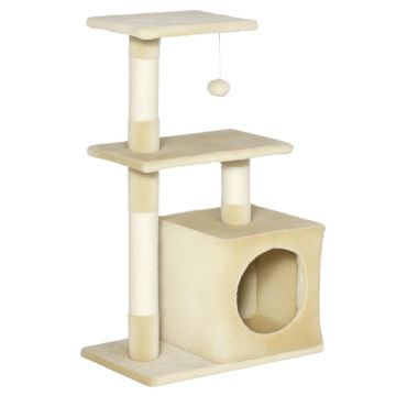 Домик для кошек с когтеточкой PawHut 50x30x81,5см, песочного цвета