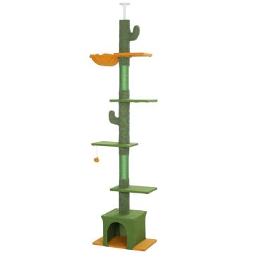 Кошачий домик PawHut 55x34x275 см, зелено-оранжевый