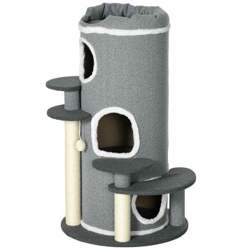 Домик для кошек с когтеточкой PawHut 57x57x99см, серо-светло-коричневый