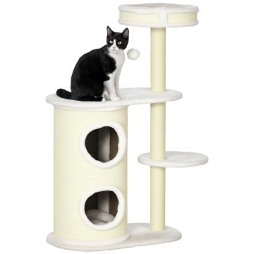 Домик для кошек когтеточка PawHut 59x35x100см, кремово-белый