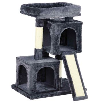 Домик для кошек с когтеточкой PawHut 59x39x83см, темно-серый/кремовый