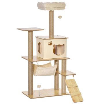 Кошачий домик с когтеточкой PawHut 60x40x130см, светло-коричневый