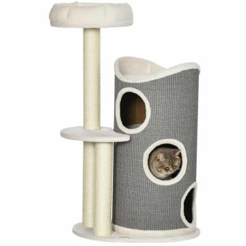 Домик для кошек с когтеточкой PawHut 60x44,5x109см, серый/песочный цвет