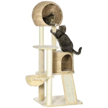 Домик для котов-когтеточка PawHut 60x60x150см, светло-коричневого/кремового цвета