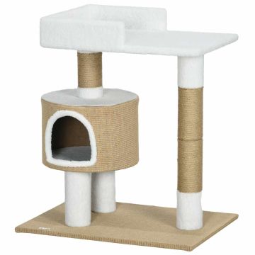 Домик для кошек с когтеточкой PawHut 70x49x79см, светло-коричневый/белый