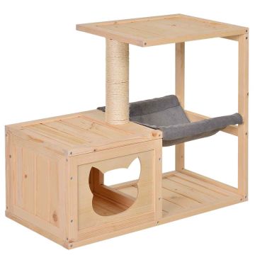 Домик для кошек PawHut 70x35x60см, светло-коричневый/серый