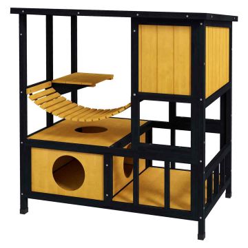 Домик для кошек PawHut 84,5x60x88 см, светло-коричневый/черный цвет