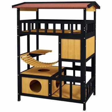 Домик для кошек PawHut 84x60x116см, светло-коричневого/черного цвета