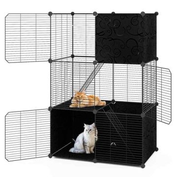 Cat cage, 3-tier, Black, 74 × 47 × 110 cm