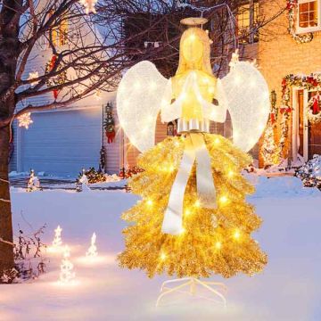 Kalėdinė dekoracija – angelas su eglutės pagrindu, 150 LED lempučių, auksinės/baltos spalvos, Ø93 × 157 cm