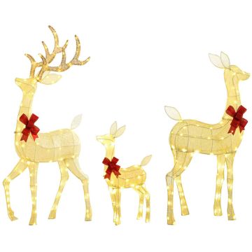 Christmas LED reindeer family decoration set, 3 pieces, 283 LEDs, Silver