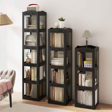 Corner bookshelf, 4-tier, 360° rotatable, Black, 36.5 × 108 × 36 cm