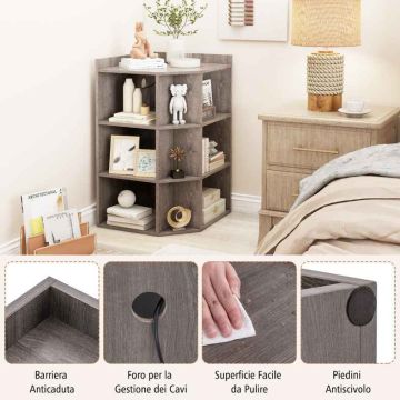 Corner shelf-cabinet, 9 cubes, 4 sockets, 2 USB ports, Gray, 51 × 71.5 × 86 cm