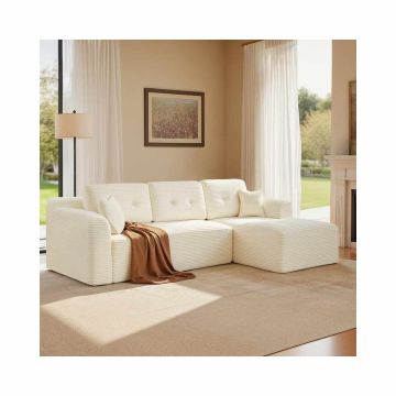 Kampinė modulinė sofa VASAGLE, kairinė, su dideliu šezlongu, Balta, 150 × 244 × 73 cm