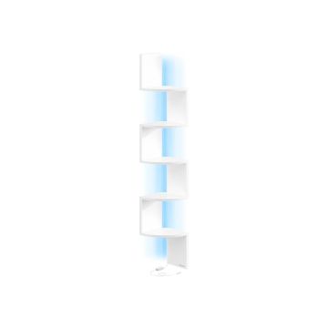 Kampinė pakabinama lentyna VASAGLE, 5 pakopos su LED apšvietimu, Balta, 20 × 126 × 20 cm