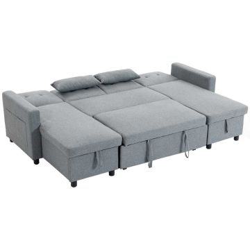 Corner sofa bed, 4-seater, Grey, 241 × 85 × 147 cm