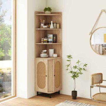 Corner cabinet 172 cm, PE rattan, 2 doors, 4 shelves