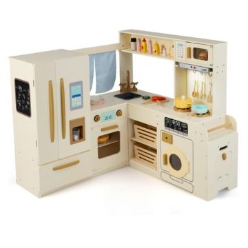 Children's corner kitchen, 22 accessories, Beige/brown/pink, 101.6 × 100.33 × 93.98 cm