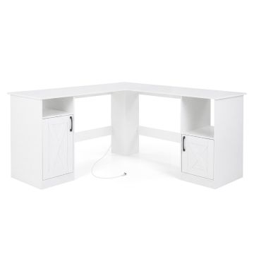 Kampinis darbo stalas, L formos, Balta, 150 × 150 × 76 cm