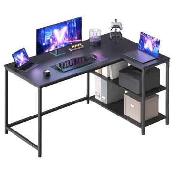Kampinis kompiuterinis stalas VASAGLE, 2 kintamosios srovės lizdai ir 2 USB prievadai, Juoda, 120 × 80 × 76 cm