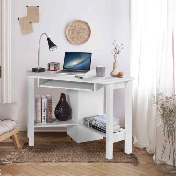 Corner computer desk, 1 drawer, 3 cabinets, 2 shelves, 120.65 × 77.47 × 60.96 cm