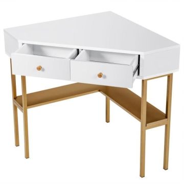 Corner computer desk, 2 drawers and open shelves, 70.5 × 70.5 × 75 cm