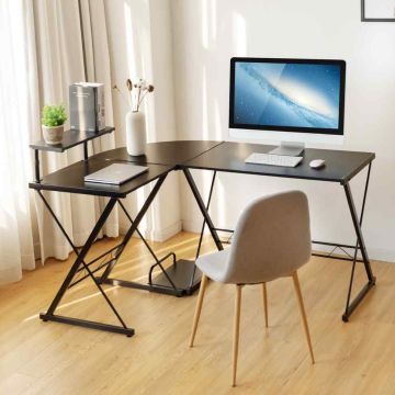 Corner computer desk, L-shaped, divisible into 2 desks, Brown/black, 147.32 × 111.76 × 111.76 cm