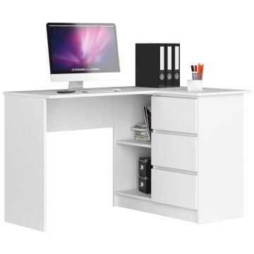 Угловой письменный стол AKORD B16 CLP, правый, 3 ящика, белый, 124 × 77 × 85 см
