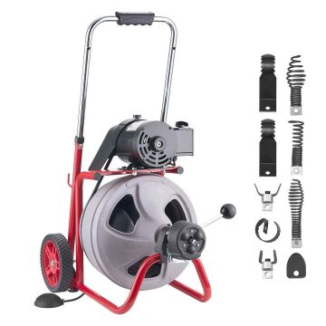 Машина для прочистки канализации VEVOR JR-400Z, 30 м, 8 резаков, 62,7 × 43,5 × 62–94 см