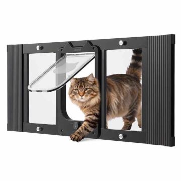 Cat flap for window VEVOR SKT-05, 4-way lock, Black, 91.4 × 38.8 × 4 cm