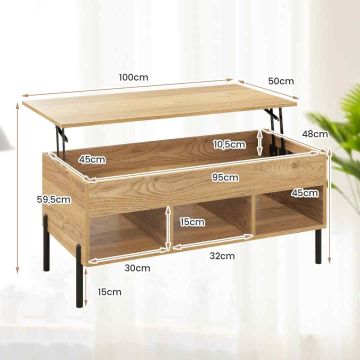 Kavos staliukas, 3 atviri skyriai, 100,33 × 45,72 × 49,53 cm