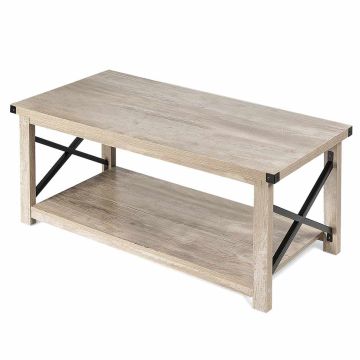 Kavos staliukas, su apatine lentyna, Pilkas, 110,49 × 49,53 × 45,72 cm