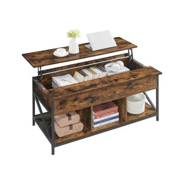 Kavos staliukas VASAGLE LCT205B01, Reguliuojamas aukštis, atvira ir paslėpta saugykla, rudos ir juodos spalvos, 60 × 120 × (48–62) cm